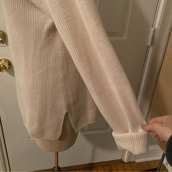 No label long sleeve ribbed mock neck tunic sweater ivory cream size M L - Picture 10 of 16